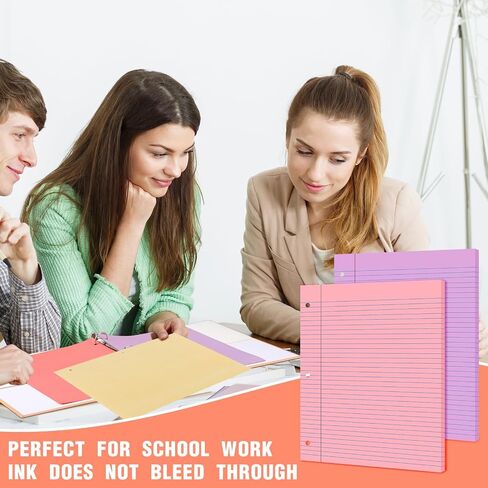 PerKoop 8 Pack 400 Sheets Colored Lined Loose Leaf Paper 8 x 10.5'' Wide Ruled, 3 Hole Punched Notebook Filler Paper for 3 Ring Binders Back School Classroom Office Supplies(Cute Color) in Saudi Arabia