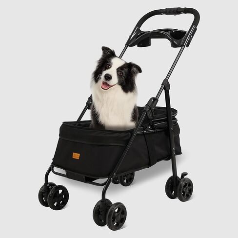 4 Wheels Pet Stroller,One-Click Folding Portable Folding Dog Cat Stroller,Sunshade, Storage Bag, Waterproof Oxford Fiber，Breathable and Visible Mesh for Small/Medium Pets up to 33 lbs,Black ﻿ in Saudi Arabia