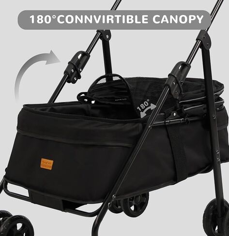 4 Wheels Pet Stroller,One-Click Folding Portable Folding Dog Cat Stroller,Sunshade, Storage Bag, Waterproof Oxford Fiber，Breathable and Visible Mesh for Small/Medium Pets up to 33 lbs,Black ﻿ in Saudi Arabia