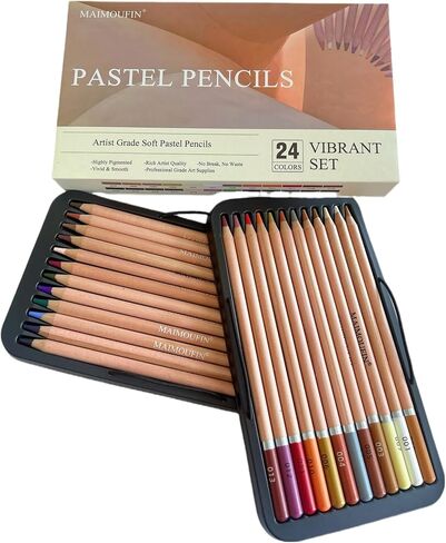 Soft Pastel Pencils 24 Colors Vibrant Drawing Pencil Set Professional Grade Pastels Art Supplies for Drawing Sketching Coloring (Brown) in Kuwait