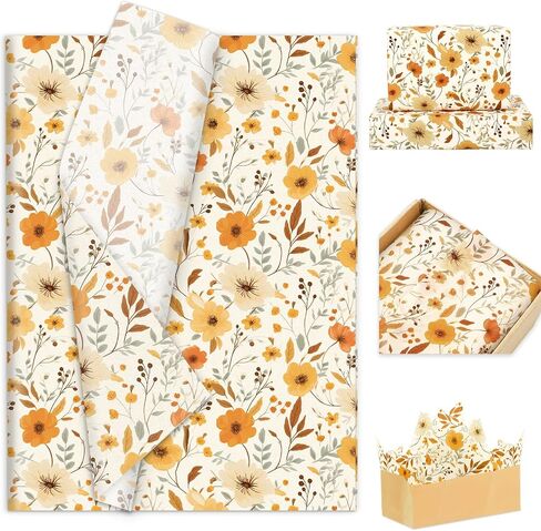 FYSUIMU 60 Sheets Fall Tissue Papers Vintage Wildflower Wrapping Paper Watercolor Floral Decorative DIY Craft Paper for Autumn Birthday Wedding, 14 x 20 Inch in Saudi Arabia