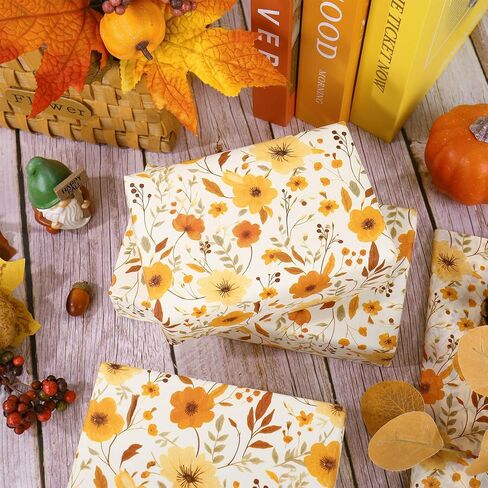 FYSUIMU 60 Sheets Fall Tissue Papers Vintage Wildflower Wrapping Paper Watercolor Floral Decorative DIY Craft Paper for Autumn Birthday Wedding, 14 x 20 Inch in Saudi Arabia