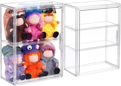 2 Pack Acrylic Display Case for Collectibles, Clear Adjustable Figure Display Case with Magnetic Door, Stackable Storage Box Showcase with 2 Shelves for Action Figures, 15-17cm Dolls, Toys in Saudi Arabia