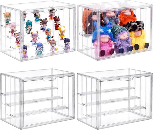 4 Tier Acrylic Display Case for Collectibles, 2 Pack Clear Adjustable Figure Display Case with Magnetic Door, Stackable Storage Box Showcase with 3 Shelves for Action Figures,Dolls,Toys, Large in Kuwait