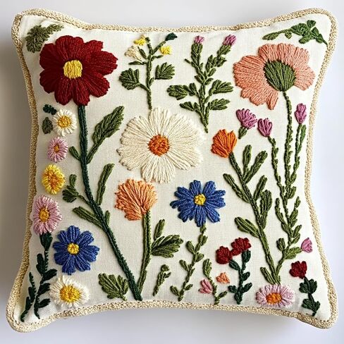 DIY Punch Needle Pillow Kit Wild Flowers with Pattern and Hoop Handmade Punch Punch Starter Pillowcase Set for Home Sofa Decor 43x43cm-1-3 in Kuwait