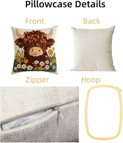 DIY Punch Needle Pillow Kit Wild Flowers with Pattern and Hoop Handmade Punch Punch Starter Pillowcase Set for Home Sofa Decor 43x43cm-1-3 in Kuwait