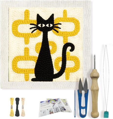 FreeBloss DIY Punch Needle Kit Abstract Cat Punch Edele Enterle Gall Laupl Painting Enging Neating Starter Kit للمبتدئين بأدوات كاملة ، مؤطرة بالفعل ، 9.4 × 9.4 بوصة in Kuwait