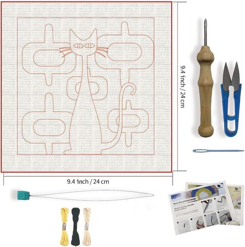 FreeBloss DIY Punch Needle Kit Abstract Cat Punch Edele Enterle Gall Laupl Painting Enging Neating Starter Kit للمبتدئين بأدوات كاملة ، مؤطرة بالفعل ، 9.4 × 9.4 بوصة in Kuwait
