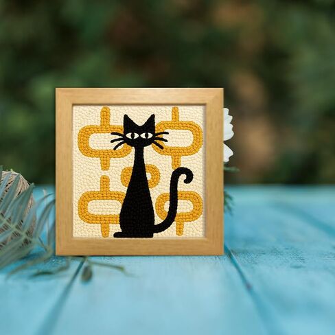 FreeBloss DIY Punch Needle Kit Abstract Cat Punch Edele Enterle Gall Laupl Painting Enging Neating Starter Kit للمبتدئين بأدوات كاملة ، مؤطرة بالفعل ، 9.4 × 9.4 بوصة in Kuwait