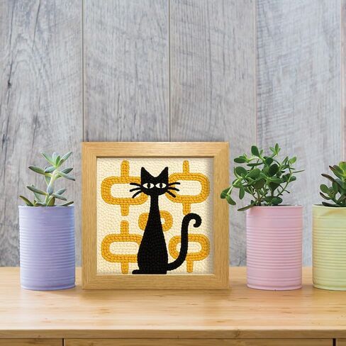 FreeBloss DIY Punch Needle Kit Abstract Cat Punch Edele Enterle Gall Laupl Painting Enging Neating Starter Kit للمبتدئين بأدوات كاملة ، مؤطرة بالفعل ، 9.4 × 9.4 بوصة in Kuwait