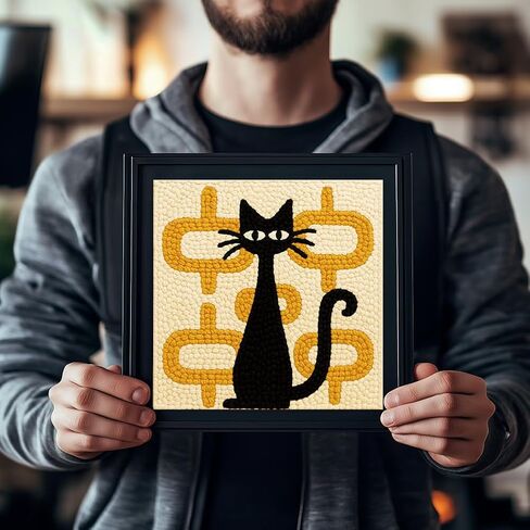 FreeBloss DIY Punch Needle Kit Abstract Cat Punch Edele Enterle Gall Laupl Painting Enging Neating Starter Kit للمبتدئين بأدوات كاملة ، مؤطرة بالفعل ، 9.4 × 9.4 بوصة in Kuwait
