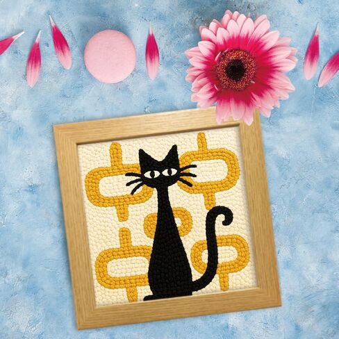 FreeBloss DIY Punch Needle Kit Abstract Cat Punch Edele Enterle Gall Laupl Painting Enging Neating Starter Kit للمبتدئين بأدوات كاملة ، مؤطرة بالفعل ، 9.4 × 9.4 بوصة in Kuwait