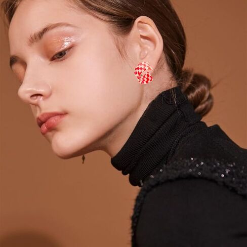 Checkered Big Grid C Shape Hoop Earrings Colorful Chunky Shape Trendy Earrings Cute Candy Acrylic Resin Earrings Jewelry for Women in Saudi Arabia
