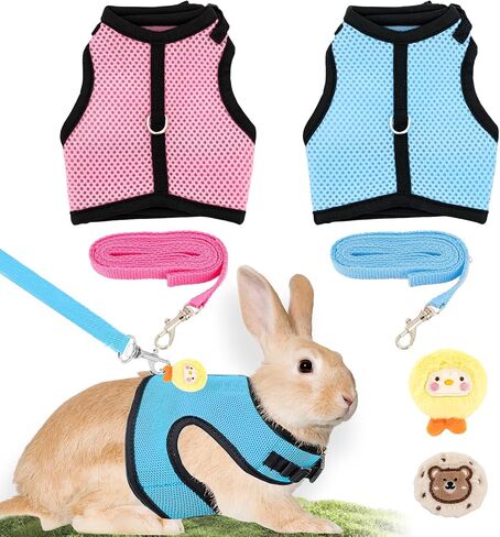 4-Pack Rabbit Harness and Leash Set, Rabbit Leash and Harness Set Escape Proof, Adjustable, with 2 Pendants, for Ferrets Pigs Puppies Small Animals Pets Outdoor Walking Supplies (Pink/Blue) in Saudi Arabia