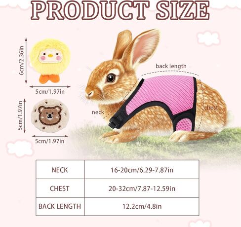 4-Pack Rabbit Harness and Leash Set, Rabbit Leash and Harness Set Escape Proof, Adjustable, with 2 Pendants, for Ferrets Pigs Puppies Small Animals Pets Outdoor Walking Supplies (Pink/Blue) in Saudi Arabia