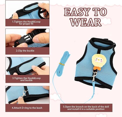 4-Pack Rabbit Harness and Leash Set, Rabbit Leash and Harness Set Escape Proof, Adjustable, with 2 Pendants, for Ferrets Pigs Puppies Small Animals Pets Outdoor Walking Supplies (Pink/Blue) in Saudi Arabia
