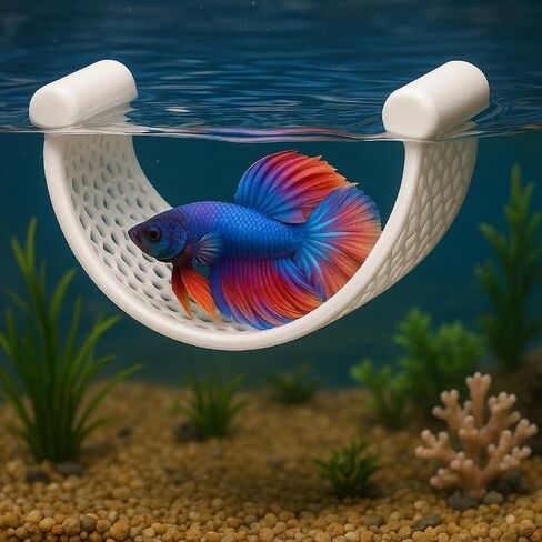 White Betta Fish Hammock – Minimalist Floating Rest Platform for Shrimp, Nano Fish, and Bettas – Clean Aquarium Perch Ledge, Aquascape Decor for Low Flow Tanks, Floating Bed for Small Fish in Kuwait