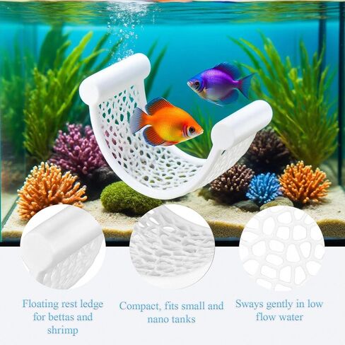 White Betta Fish Hammock – Minimalist Floating Rest Platform for Shrimp, Nano Fish, and Bettas – Clean Aquarium Perch Ledge, Aquascape Decor for Low Flow Tanks, Floating Bed for Small Fish in Kuwait
