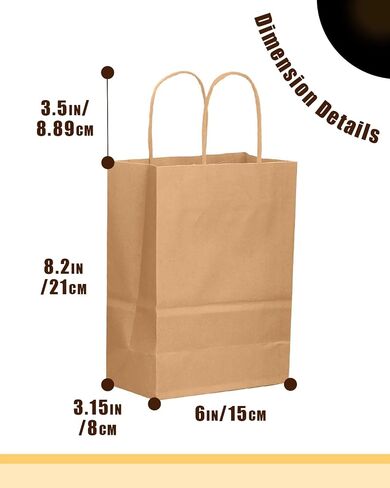 أكياس الهدايا البنية 26 عبوات QIQEE مع مقابض كبيرة 8.3 "× 3" × 6 "صغيرة الحجم أكياس ورقية كرافت استخدامات متعددة (صغيرة الحجم) in Kuwait