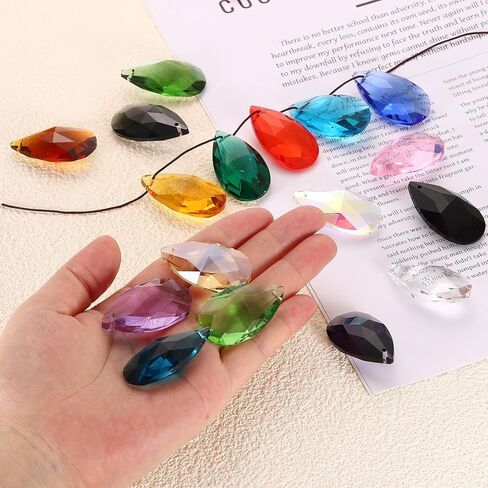 uxcell 8Pcs Teardrop Crystal Beads, 38mm Faceted Chandelier Hanging Pendants Beads, Chandelier Prisms Parts for Home Hanging Decoration, Black in Saudi Arabia