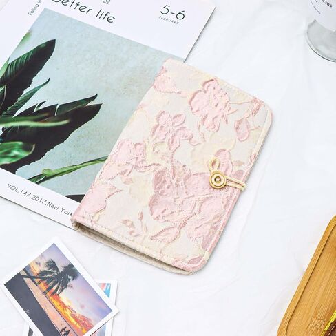 Mogoostry A6 Cloth Binder Cover 6-Ring Pink Flower Decor Refillable Fabric Binder Rope-Tied Button Binding Notebook Protector in Kuwait