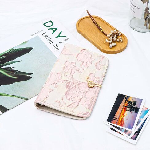Mogoostry A6 Cloth Binder Cover 6-Ring Pink Flower Decor Refillable Fabric Binder Rope-Tied Button Binding Notebook Protector in Kuwait