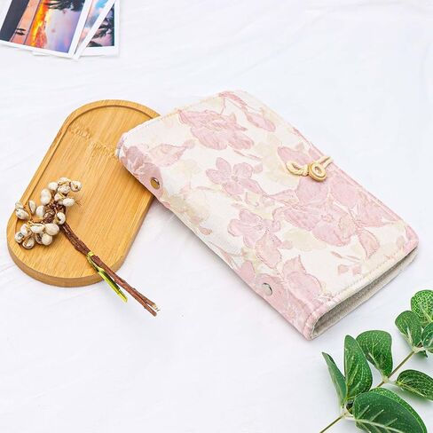 Mogoostry A6 Cloth Binder Cover 6-Ring Pink Flower Decor Refillable Fabric Binder Rope-Tied Button Binding Notebook Protector in Kuwait
