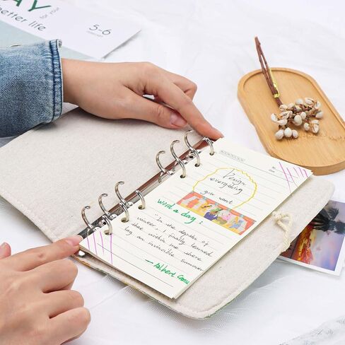 Mogoostry A6 Cloth Binder Cover 6-Ring Pink Flower Decor Refillable Fabric Binder Rope-Tied Button Binding Notebook Protector in Kuwait