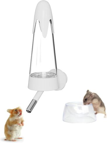 Hamster Water Bottle with Stand and Food Bowl, 2 in 1 4.2 Oz No Drip Water Bottle for Guinea Pig Gerbil Squirrel Hedgehog Hamster Small Animal Water Dispenser Cage Accessories (White, 125ML/4.2OZ) in Kuwait