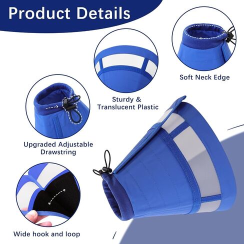 ASENKU Dog Cone Collar, Soft Adjustable Cone for Dogs to Stop Licking, Lightweight Recovery Dog Cone After Surgery, Pet E-Collar for Small, Medium & Large Dogs(Blue, XL) in Kuwait