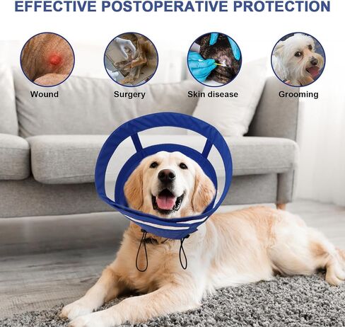 ASENKU Dog Cone Collar, Soft Adjustable Cone for Dogs to Stop Licking, Lightweight Recovery Dog Cone After Surgery, Pet E-Collar for Small, Medium & Large Dogs(Blue, XL) in Kuwait