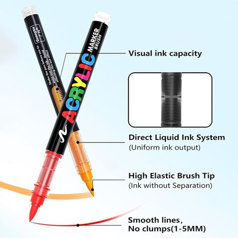 Acrylic Paint Markers Pens, 48 Vivid Colors Acrylic Markers Set,Direct Liquid Type, Stackable Color, Odorless Soft Head，Markers for School，Tooli Art ，Fabric & Creative Crafts (48) in Saudi Arabia