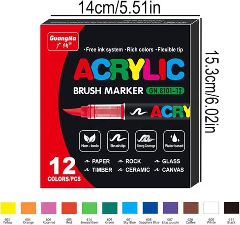 Acrylic Paint Markers Pens, 48 Vivid Colors Acrylic Markers Set,Direct Liquid Type, Stackable Color, Odorless Soft Head，Markers for School，Tooli Art ，Fabric & Creative Crafts (48) in Saudi Arabia