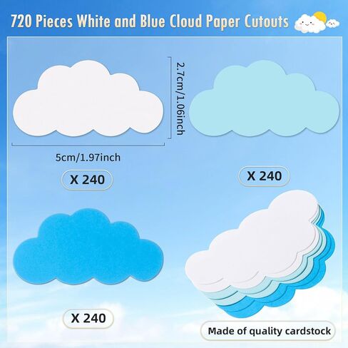 MixTeach 720 Pcs Small Cloud Cutouts Paper Cloud Shapes Cut Outs 2 Inch Cloud Die Cut Classroom Decoration for Bulletin Board School Home Craft Projects Birthday Party Wall Decor, White in Saudi Arabia