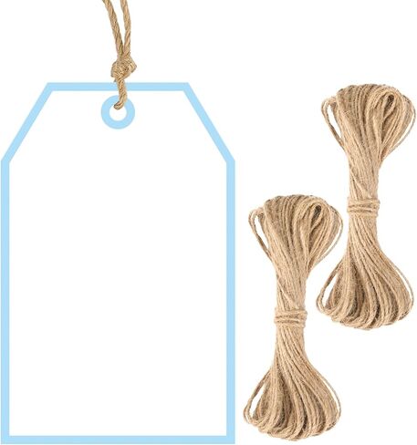 علامات هدية G2Plus مع سلسلة - 100pcs أبيض فارغ هدية التغليف العلامات ، 3.3x2.2 في رقائق ورق الذهب العلامة لحفل الزفاف ، عيد ميلاد ، استحمام الطفل ، عيد الميلاد in Kuwait