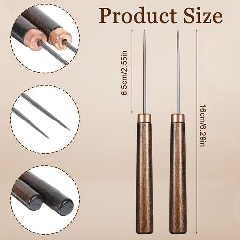 2Pcs Leather Awl Punch Tool Scratch Awl Tool Wooden Handle Scratch Awls Punch Tailors Leather Scratches Awls for Punching Stitching Sewing Slender Hole Punches in Kuwait