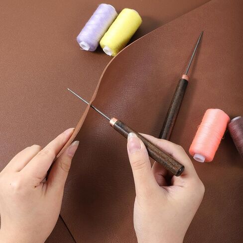 2Pcs Leather Awl Punch Tool Scratch Awl Tool Wooden Handle Scratch Awls Punch Tailors Leather Scratches Awls for Punching Stitching Sewing Slender Hole Punches in Kuwait