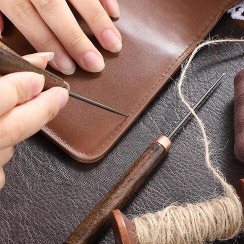 2Pcs Leather Awl Punch Tool Scratch Awl Tool Wooden Handle Scratch Awls Punch Tailors Leather Scratches Awls for Punching Stitching Sewing Slender Hole Punches in Kuwait