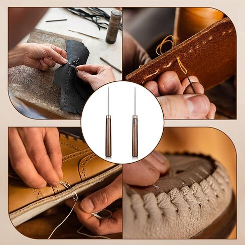 2Pcs Leather Awl Punch Tool Scratch Awl Tool Wooden Handle Scratch Awls Punch Tailors Leather Scratches Awls for Punching Stitching Sewing Slender Hole Punches in Kuwait