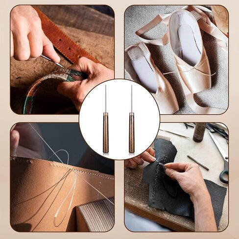 2Pcs Leather Awl Punch Tool Scratch Awl Tool Wooden Handle Scratch Awls Punch Tailors Leather Scratches Awls for Punching Stitching Sewing Slender Hole Punches in Kuwait