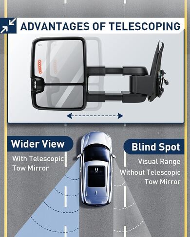 ECCPP Towing Mirrors Pair Set Replacement fit for 2003-06 for Chevy Silverado 1500 2500 HD 3500 Suburban 1500 2500 Tahoe for GMC Sierra Yukon Power Heated Signal Black Manual Telescoping Tow Mirrors in Saudi Arabia