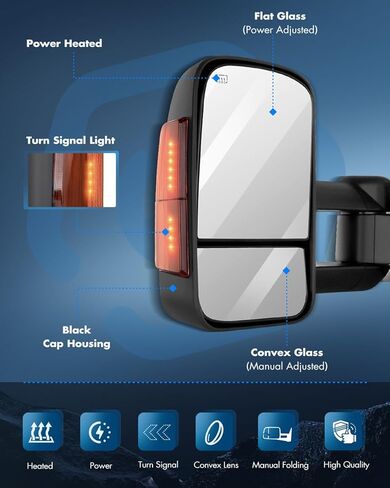 ECCPP Towing Mirrors Pair Set Replacement fit for 2003-06 for Chevy Silverado 1500 2500 HD 3500 Suburban 1500 2500 Tahoe for GMC Sierra Yukon Power Heated Signal Black Manual Telescoping Tow Mirrors in Kuwait