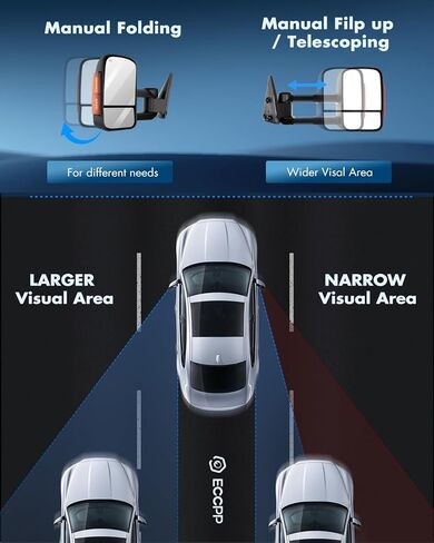 ECCPP Towing Mirrors Pair Set Replacement fit for 2003-06 for Chevy Silverado 1500 2500 HD 3500 Suburban 1500 2500 Tahoe for GMC Sierra Yukon Power Heated Signal Black Manual Telescoping Tow Mirrors in Kuwait