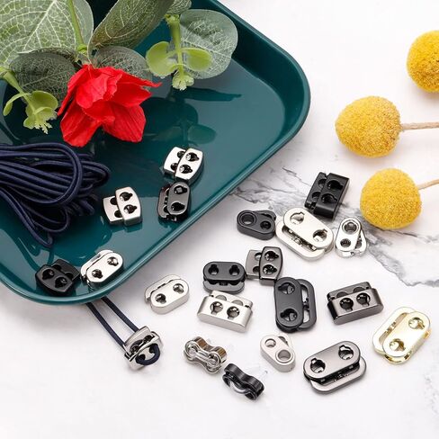 Uxcell Spring Cord Lock End Toggle ، 10pcs ثقب ثقب مزدوج سدادة سدادة ستوبير ، مقطع مقطع للرسومات ، الحذاء ، الحقائب (الفضة الساطعة ، 15x13.5 ملم) in Saudi Arabia