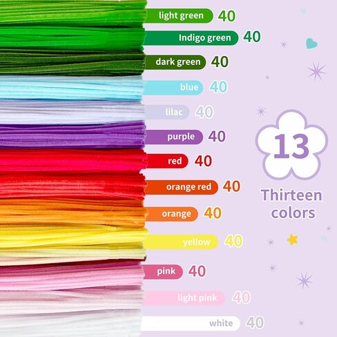 572 PCS Pipe Cleaners مجموعة زهرة ، 13 لونًا ، ينبع تشنيل مع أسلاك الأزهار ، والسلالة ، والأشرطة ، والغراء النقطي ، وصندوق التعليمات وصندوق الهدايا - مجموعة مركبة DIY للباقات المصنوعة يدويًا in Saudi Arabia