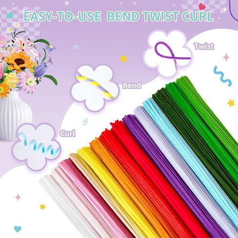 572 PCS Pipe Cleaners مجموعة زهرة ، 13 لونًا ، ينبع تشنيل مع أسلاك الأزهار ، والسلالة ، والأشرطة ، والغراء النقطي ، وصندوق التعليمات وصندوق الهدايا - مجموعة مركبة DIY للباقات المصنوعة يدويًا in Saudi Arabia