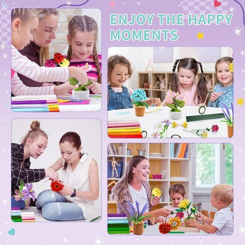 572 PCS Pipe Cleaners مجموعة زهرة ، 13 لونًا ، ينبع تشنيل مع أسلاك الأزهار ، والسلالة ، والأشرطة ، والغراء النقطي ، وصندوق التعليمات وصندوق الهدايا - مجموعة مركبة DIY للباقات المصنوعة يدويًا in Saudi Arabia