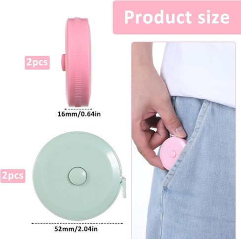 4 Pack Retractable Tape Measure 60inch/150cm Soft Body Waist Measuring Tape Tailor Sewing Cloth Fabric Measurement Digital Tapes, Mini Pocket Measuring Tapes Green, Pink in Kuwait
