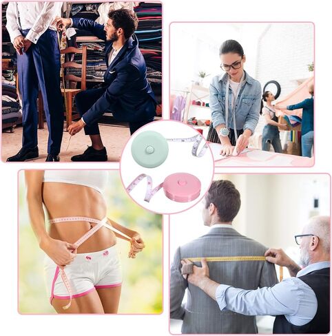 4 Pack Retractable Tape Measure 60inch/150cm Soft Body Waist Measuring Tape Tailor Sewing Cloth Fabric Measurement Digital Tapes, Mini Pocket Measuring Tapes Green, Pink in Kuwait