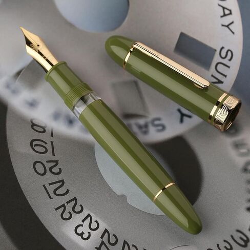 Majohn P140 Fountain Pen O.8 NIB متوسطة ، مكبس ملء السعة الكبيرة سعة الشفافة أكريليك كتابة قلم هدية مع صندوق in Kuwait